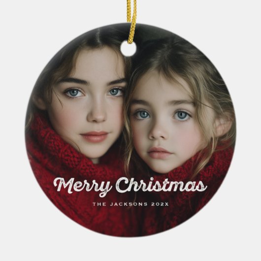 Rustic Chic Merry Christmas Design セラミックオーナメント (正面)