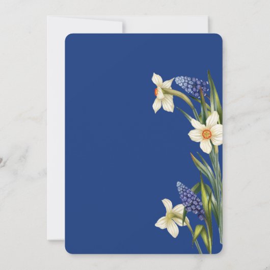 Rustic Chic navy blue and white floral Wedding  招待状 (裏面)