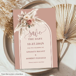 Rustic Chic Pink Pampas Grass Arch Save the Date 招待状
