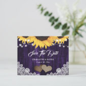 Rustic Chic Sunflower Purple Wedding Save The Date 案内ポストカード (スタンド正面)