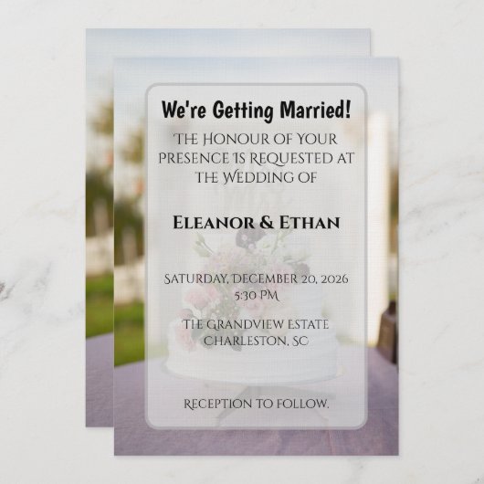 Rustic Chic Tiered Cake Mr. & Mrs. Topper Wedding  招待状 (正面/裏面)