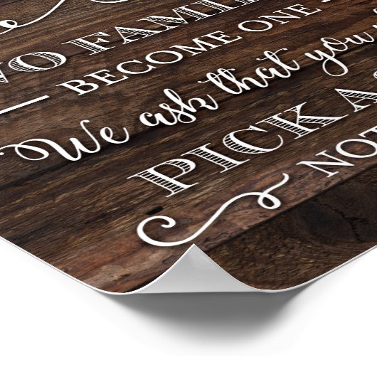 Rustic Chic TWO FAMILIES BECOME ONE Sign Print ポスター (角)