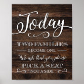 Rustic Chic TWO FAMILIES BECOME ONE Sign Print ポスター (正面)
