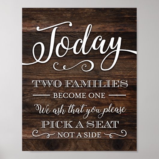 Rustic Chic TWO FAMILIES BECOME ONE Sign Print ポスター (正面)