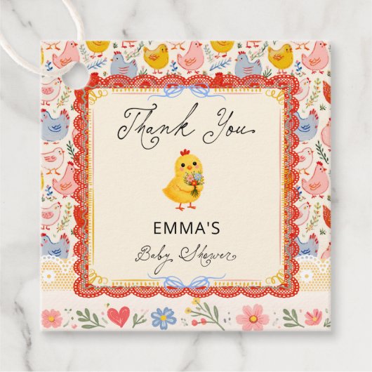 Rustic Chicken Baby Shower Thank You フェイバータグ (正面)