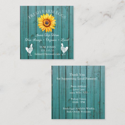 Rustic Chicken Egg Farmer Business Card | Poultry スクエア名刺 (正面/裏面)