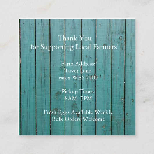 Rustic Chicken Egg Farmer Business Card | Poultry  スクエア名刺 (裏面)