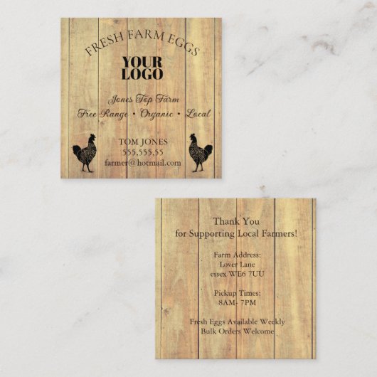 Rustic Chicken Egg Farmer Business Card | Poultry スクエア名刺 (正面/裏面)