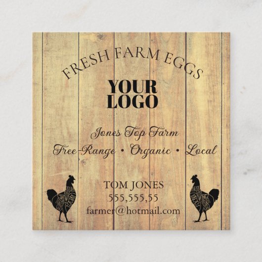 Rustic Chicken Egg Farmer Business Card | Poultry スクエア名刺 (正面)