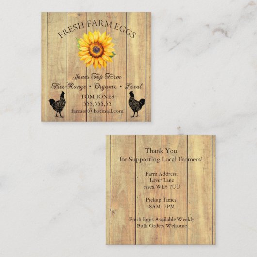 Rustic Chicken Egg Farmer Business Card | Poultry  スクエア名刺 (正面/裏面)