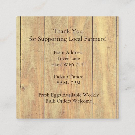 Rustic Chicken Egg Farmer Business Card | Poultry スクエア名刺 (裏面)