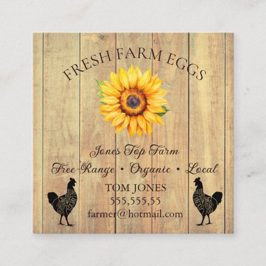 Rustic Chicken Egg Farmer Business Card | Poultry スクエア名刺 (正面)