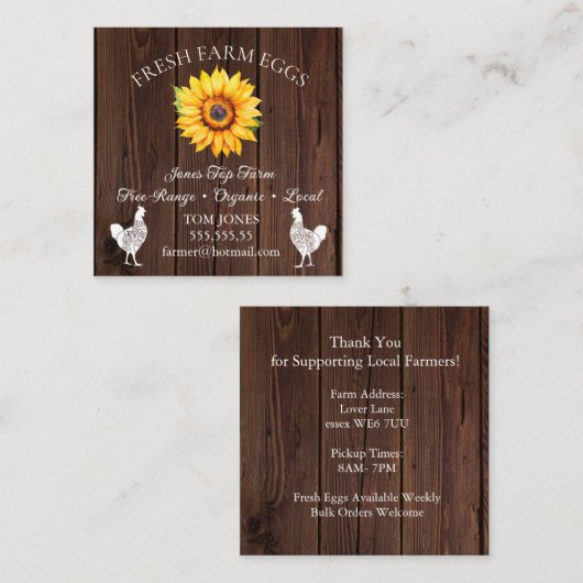 Rustic Chicken Egg Farmer Business Card | Poultry スクエア名刺 (正面/裏面)