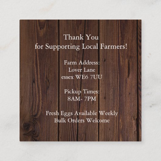 Rustic Chicken Egg Farmer Business Card | Poultry  スクエア名刺 (裏面)