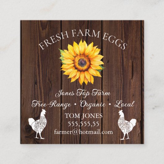 Rustic Chicken Egg Farmer Business Card | Poultry スクエア名刺 (正面)