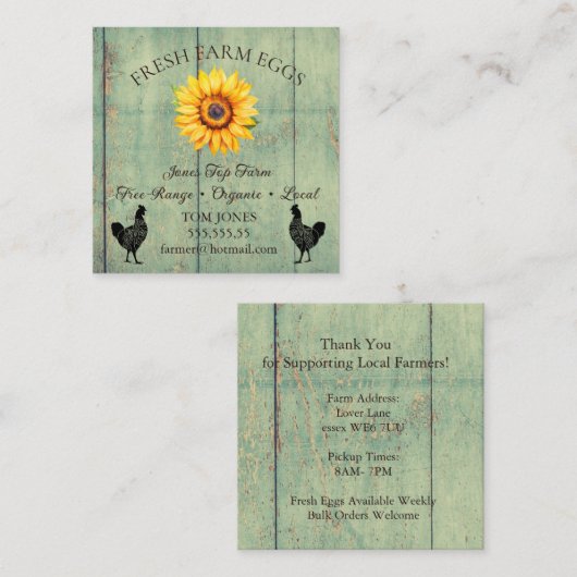 Rustic Chicken Egg Farmer Business Card | Poultry スクエア名刺 (正面/裏面)
