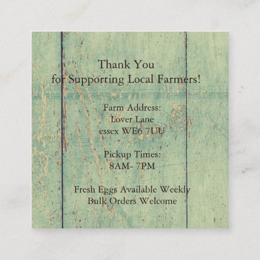 Rustic Chicken Egg Farmer Business Card | Poultry スクエア名刺 (裏面)