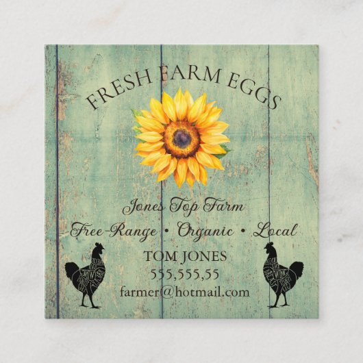 Rustic Chicken Egg Farmer Business Card | Poultry スクエア名刺 (正面)