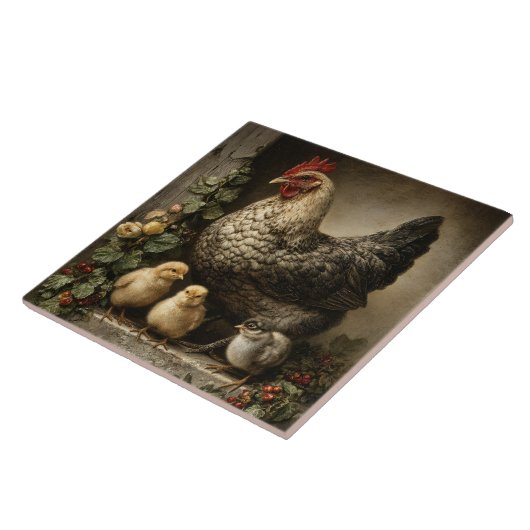 Rustic Chicken Hen with Chicks タイル (側面)