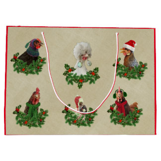 Rustic Chicken Holiday Gift Bag ラージペーパーバッグ