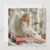 Rustic Christmas angel red poinsettias watercolor  シーズンカード (正面)