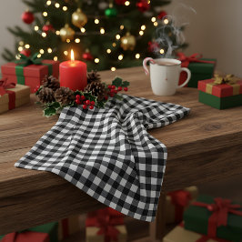 Rustic Christmas Black & White Buffalo Plaid  キッチンタオル