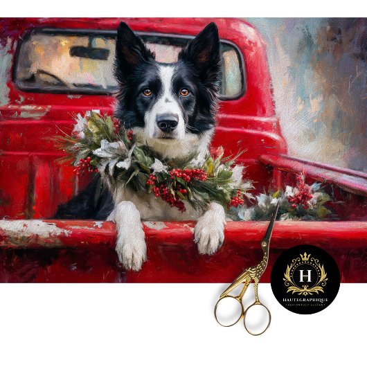 Rustic Christmas Border Collie Decoupage 薄葉紙
