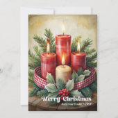Rustic Christmas candles card red green holiday シーズンカード (正面)