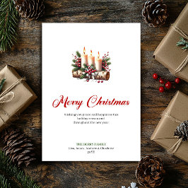 Rustic Christmas candles holly and pine card シーズンカード