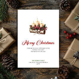 Rustic Christmas candles on wooden log card シーズンカード