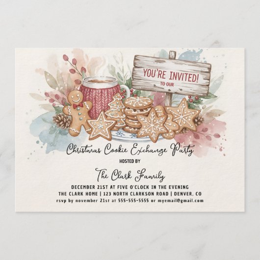 Rustic Christmas Cookie Exchange Party Design 招待状 (正面)