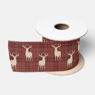 Rustic Christmas Deer Pattern Red Satin Ribbon サテンリボン