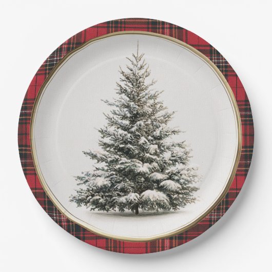 Rustic Christmas Evergreen Christmas Paper Plates ペーパープレート (正面)