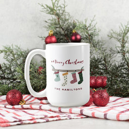 Rustic Christmas Family Red Stockings Holiday コーヒーマグカップ