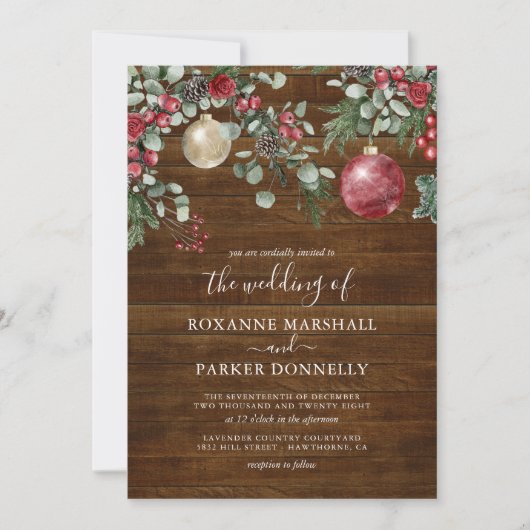 Rustic Christmas Floral Winter Wedding Invitation 招待状 (正面)