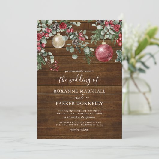 Rustic Christmas Floral Winter Wedding Invitation 招待状 (スタンド正面)