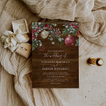 Rustic Christmas Floral Winter Wedding Invitation 招待状<br><div class="desc">Rustic winter wedding invitations featuring a wooden background,  festive watercolor florals & foliage,  xmas red & gold baubles,  and a elegant wedding template that is easy to personalize.</div>
