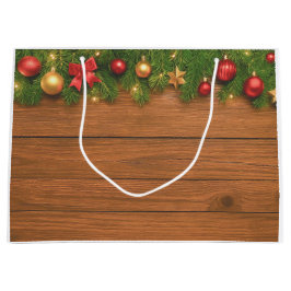 Rustic Christmas Gift Bag – Customizable Holiday ラージペーパーバッグ