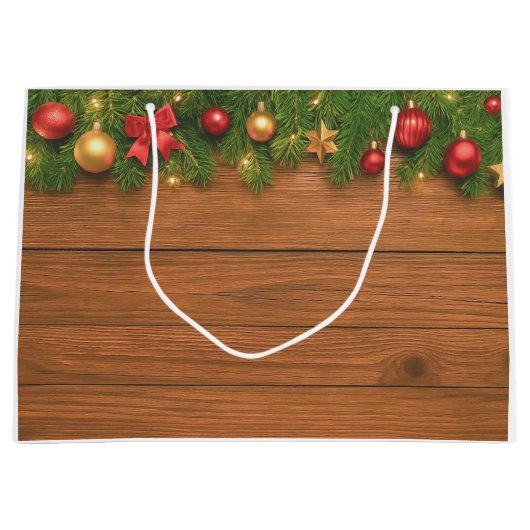 Rustic Christmas Gift Bag – Customizable Holiday ラージペーパーバッグ (正面)