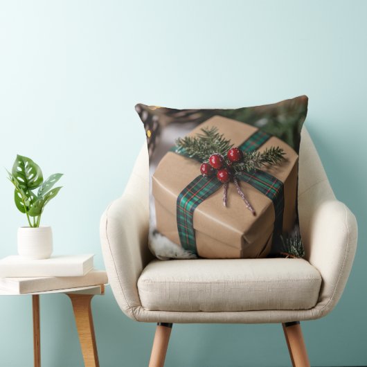 Rustic Christmas Gift Throw Pillow クッション (椅子)