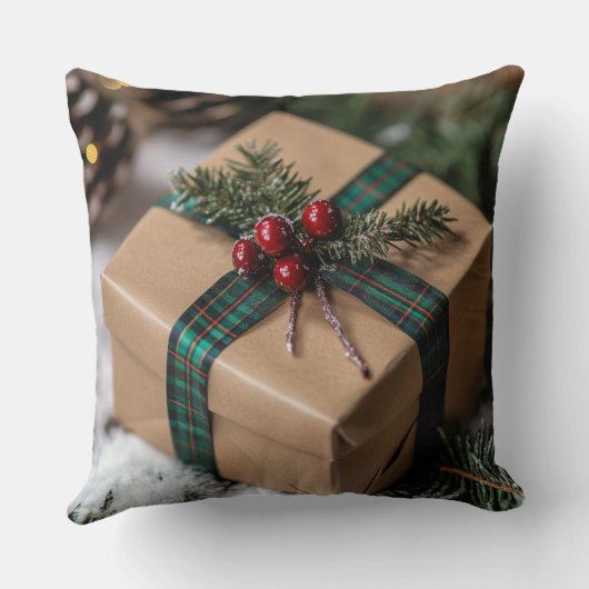 Rustic Christmas Gift Throw Pillow クッション (裏面)