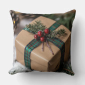 Rustic Christmas Gift Throw Pillow クッション (正面)