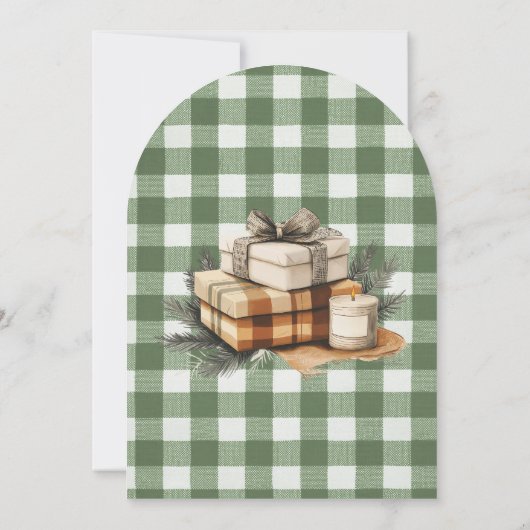 Rustic Christmas Gifts Candle Green Gingham Arch 招待状 (裏面)