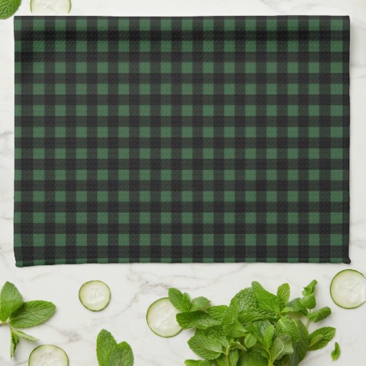 Rustic Christmas Green & Black Buffalo Plaid  キッチンタオル (折り畳み)