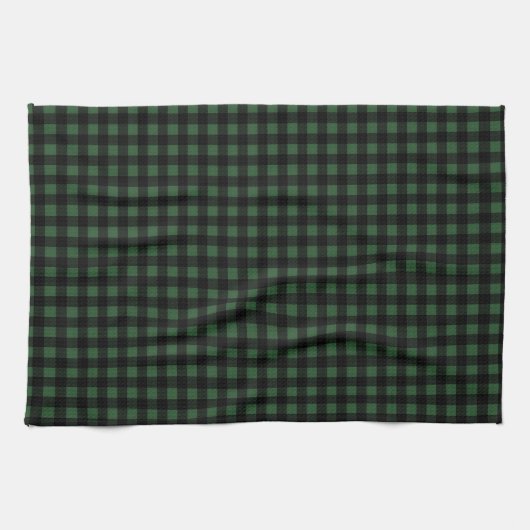 Rustic Christmas Green & Black Buffalo Plaid キッチンタオル (横)