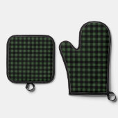 Rustic Christmas Green & Black Buffalo Plaid 鍋つかみ&鍋敷きセット (正面)