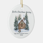 Rustic Christmas Holiday Cabin Snowman セラミックオーナメント (右)