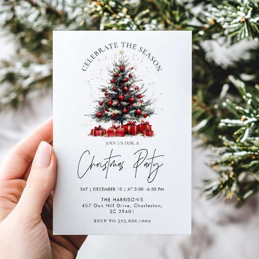 Rustic Christmas Holiday Tree Invitation,Festive  招待状
