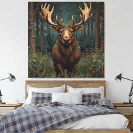 Rustic Christmas moose deer boho woodland forest  キャンバスプリント