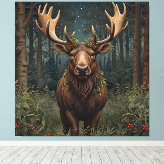 Rustic Christmas moose deer boho woodland forest  キャンバスプリント (インサイチュ (ウッドフロア))